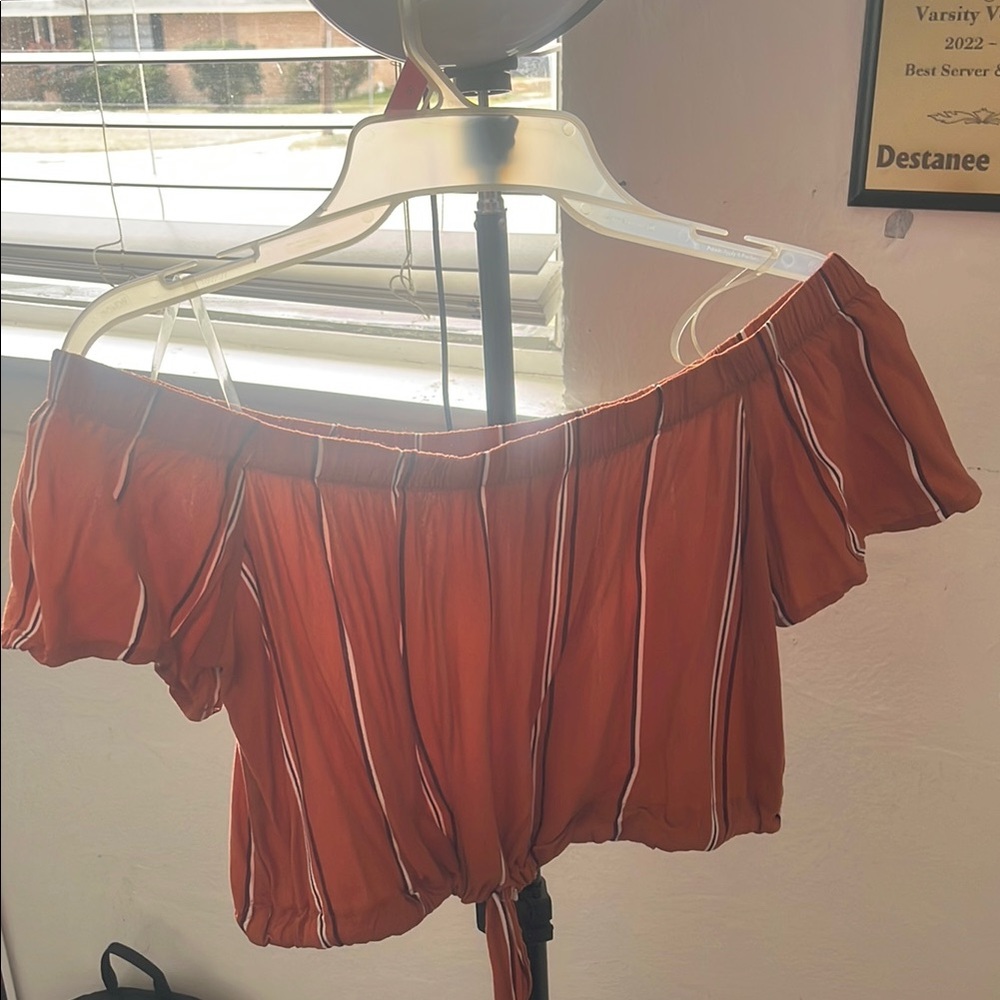 Striped Off-Shoulder Top - Orange